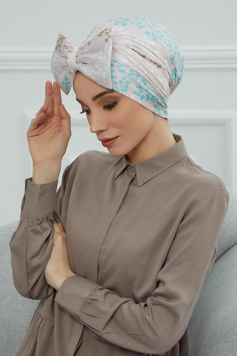 غطاء رأس عمامة من القطن الممشط مع فيونكة كبيرة، غطاء شعر عمامة فوري أنيق ومريح مربوط مسبقًا للنساء، B-11YD