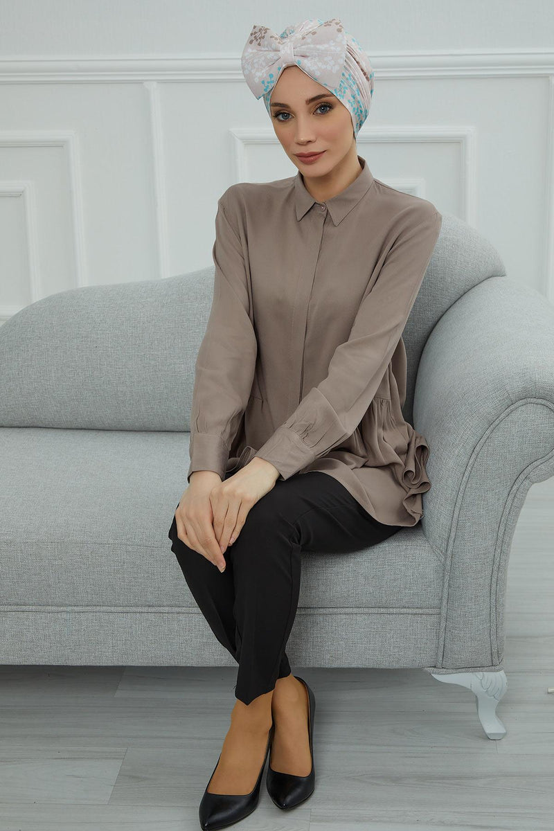 Combed Cotton Patterned Turban Bonnet with a Big Bow, Elegant and Comfortable Pre-Tied Instant Turban Hair Cover for Women,B-11YD