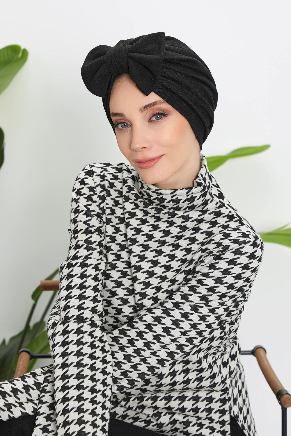 Comfortable Winter Turban Bonnet with Detachable Bowtie, One-Size Removable Bow Turban for Cold Weather, Cozy Ribbed Instant Turban,B-27RB Gray Melange