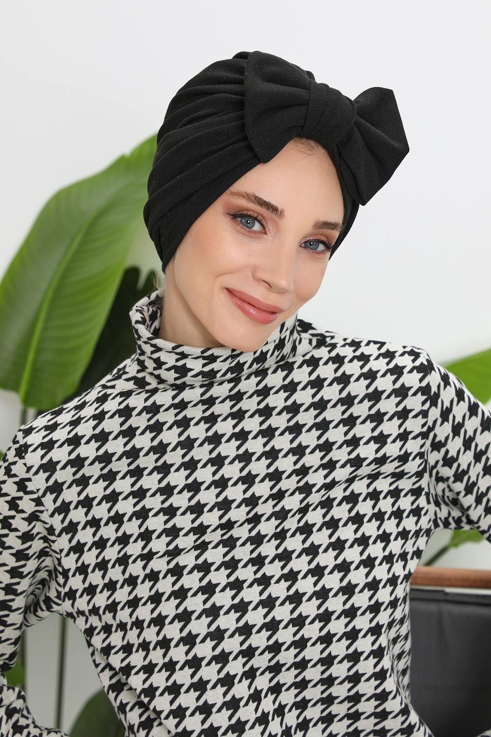 Comfortable Winter Turban Bonnet with Detachable Bowtie, One-Size Removable Bow Turban for Cold Weather, Cozy Ribbed Instant Turban,B-27RB Gray Melange