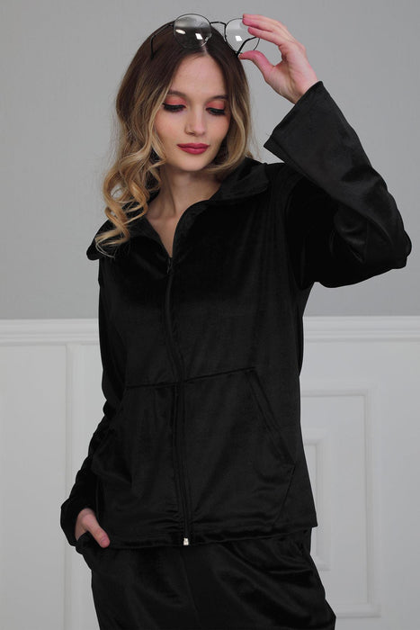 Chic Hooded Tracksuit with Pockets, Velvet Women Tracksuit Pyjamas, One-size-fits-all Casual Velour Sweatsuit for Women,TK-2