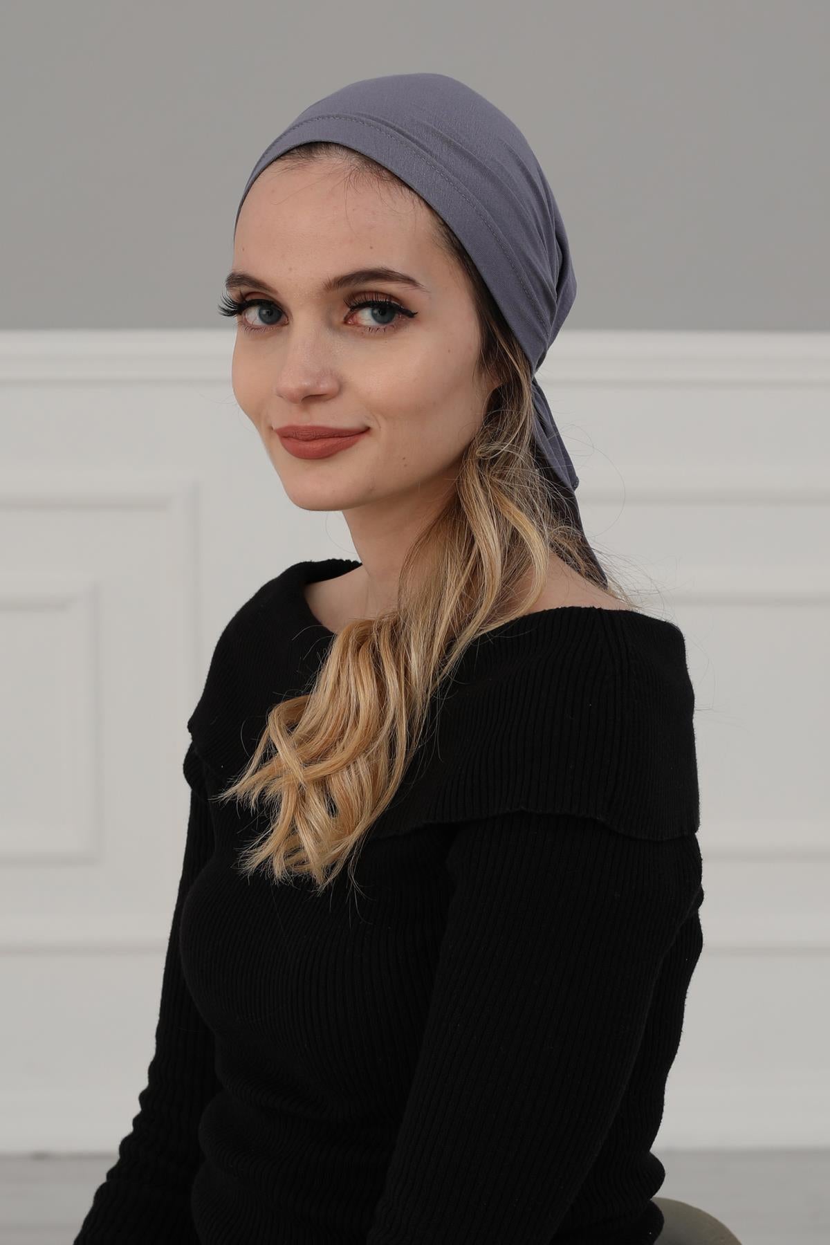 Cotton Chemo Headwear Headwrap Scarf Chemo Caps Gifts Elastic Adjustable Bandana Skull Cap,B-48 Grey