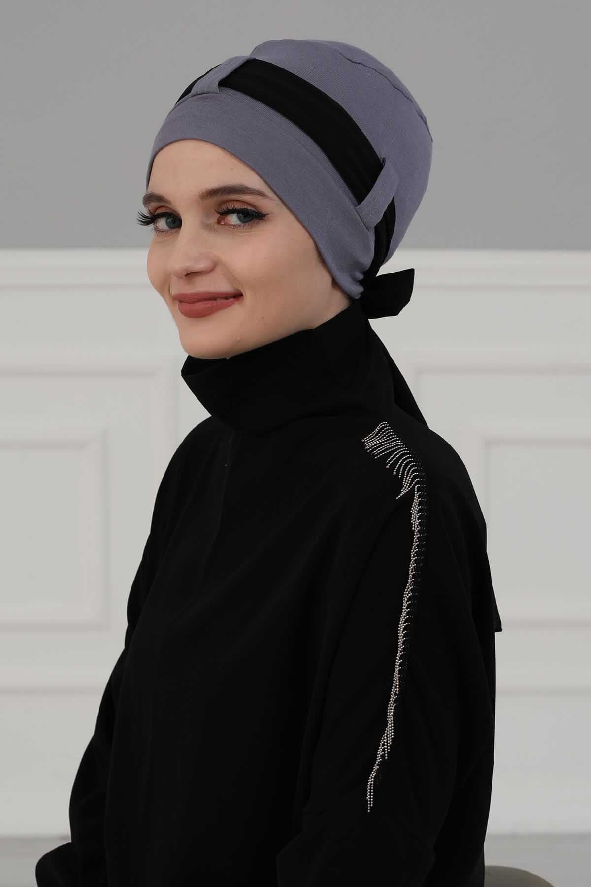 Cotton Instant Turban with Chiffon Band, Lightweight Multicolor Pre-tied Turban Bonnet Cap for Women, Stylish Belted Turban for Hijab,B-36