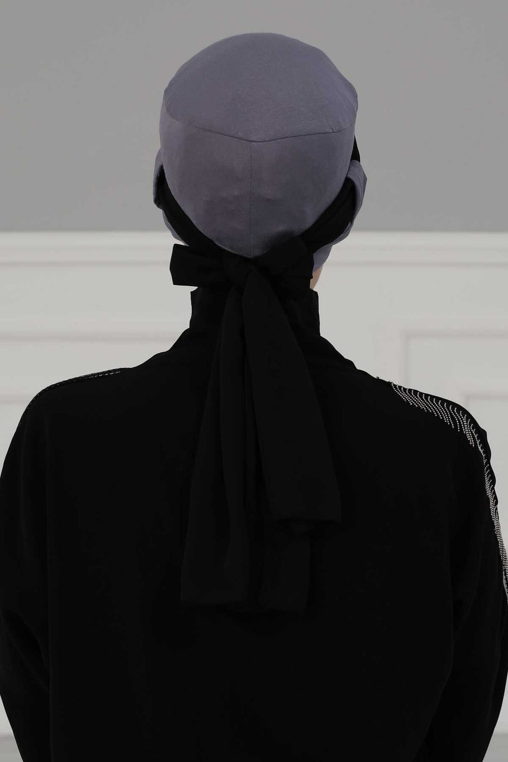 Cotton Instant Turban with Chiffon Band, Lightweight Multicolor Pre-tied Turban Bonnet Cap for Women, Stylish Belted Turban for Hijab,B-36 Grey - Black
