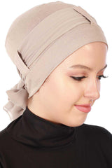 Cotton Instant Turban with Chiffon Band, Lightweight Multicolor Pre-tied Turban Bonnet Cap for Women, Stylish Belted Turban for Hijab,B-36