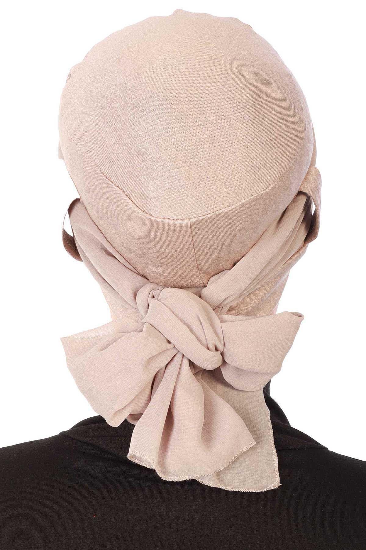 Cotton Instant Turban with Chiffon Band, Lightweight Multicolor Pre-tied Turban Bonnet Cap for Women, Stylish Belted Turban for Hijab,B-36 Mink - Mink