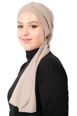 Cotton Instant Turban with Chiffon Band, Lightweight Multicolor Pre-tied Turban Bonnet Cap for Women, Stylish Belted Turban for Hijab,B-36 Mink - Mink