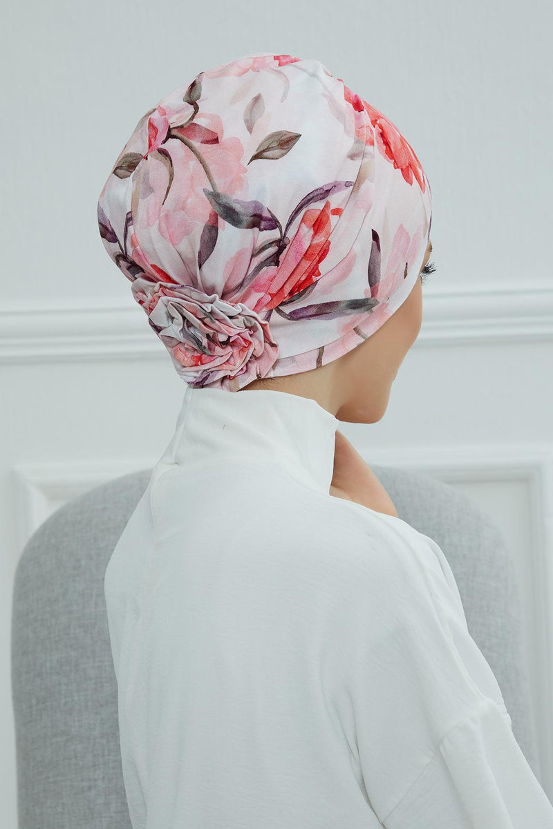 Cotton Printed Instant Turban Scarf For Women with Rose Detail at the Back Side, Stylish Patterned Elegant Turban Bonnet Cap,B-53YD