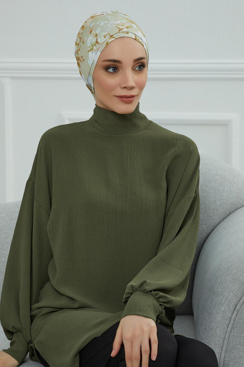 Cotton Printed Instant Turban Scarf For Women with Rose Detail at the Back Side, Stylish Patterned Elegant Turban Bonnet Cap,B-53YD