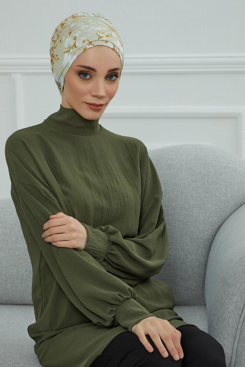 Cotton Printed Instant Turban Scarf For Women with Rose Detail at the Back Side, Stylish Patterned Elegant Turban Bonnet Cap,B-53YD