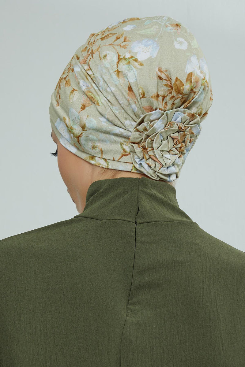 Cotton Printed Instant Turban Scarf For Women with Rose Detail at the Back Side, Stylish Patterned Elegant Turban Bonnet Cap,B-53YD