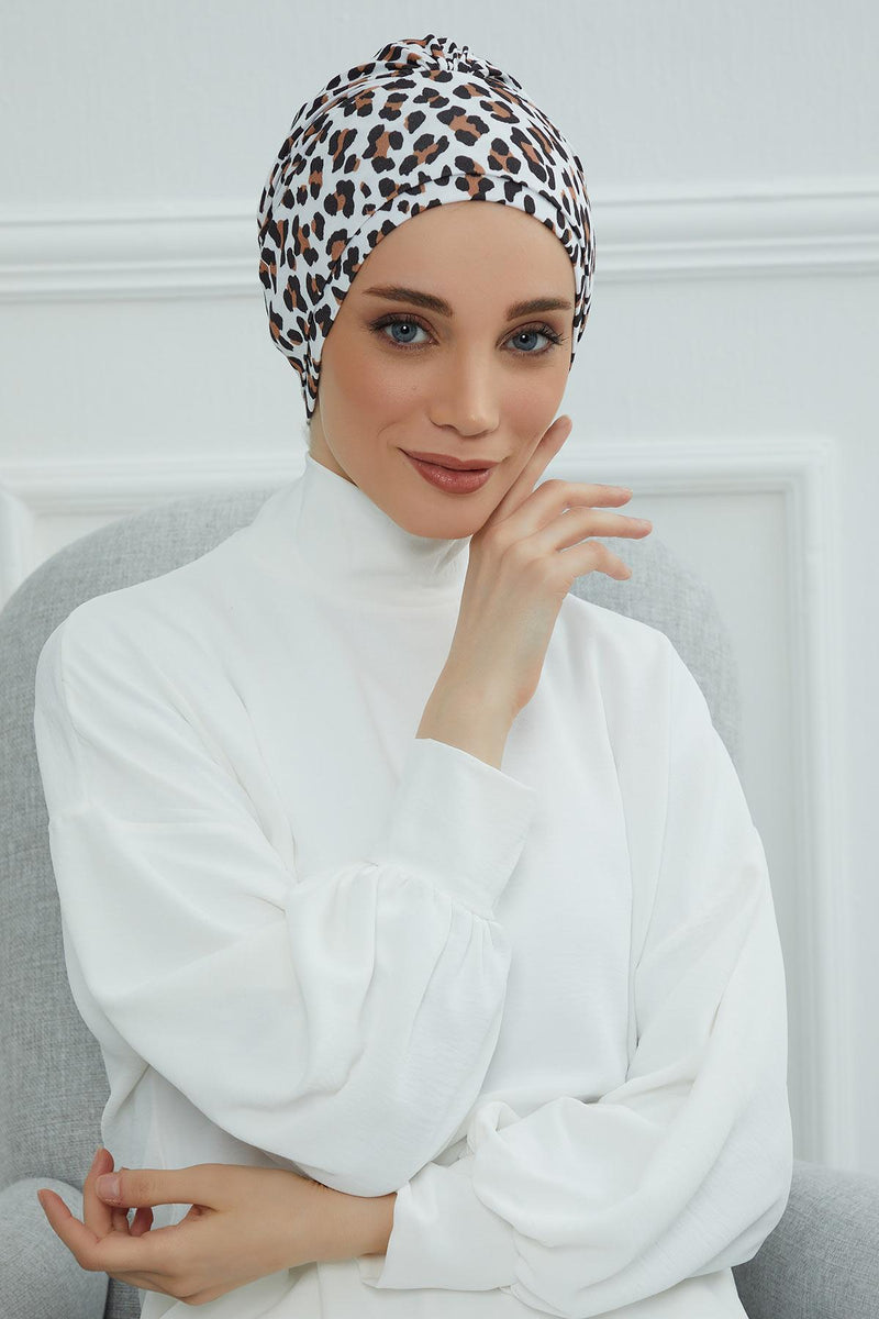 Cotton Printed Instant Turban Scarf For Women with Rose Detail at the Back Side, Stylish Patterned Elegant Turban Bonnet Cap,B-53YD
