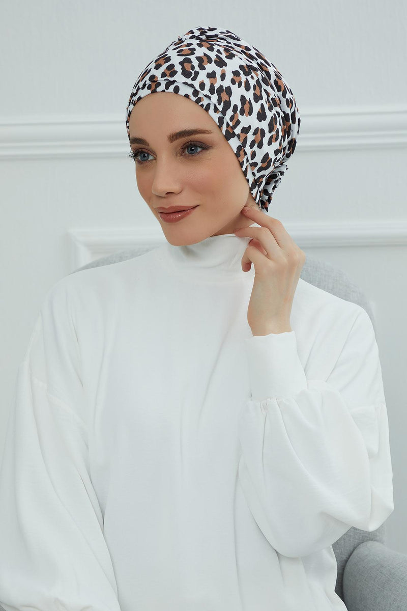 Cotton Printed Instant Turban Scarf For Women with Rose Detail at the Back Side, Stylish Patterned Elegant Turban Bonnet Cap,B-53YD
