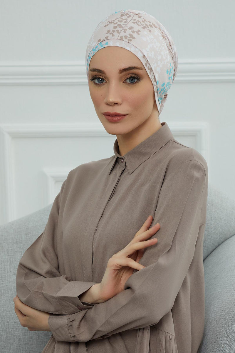Cotton Printed Instant Turban Scarf For Women with Rose Detail at the Back Side, Stylish Patterned Elegant Turban Bonnet Cap,B-53YD