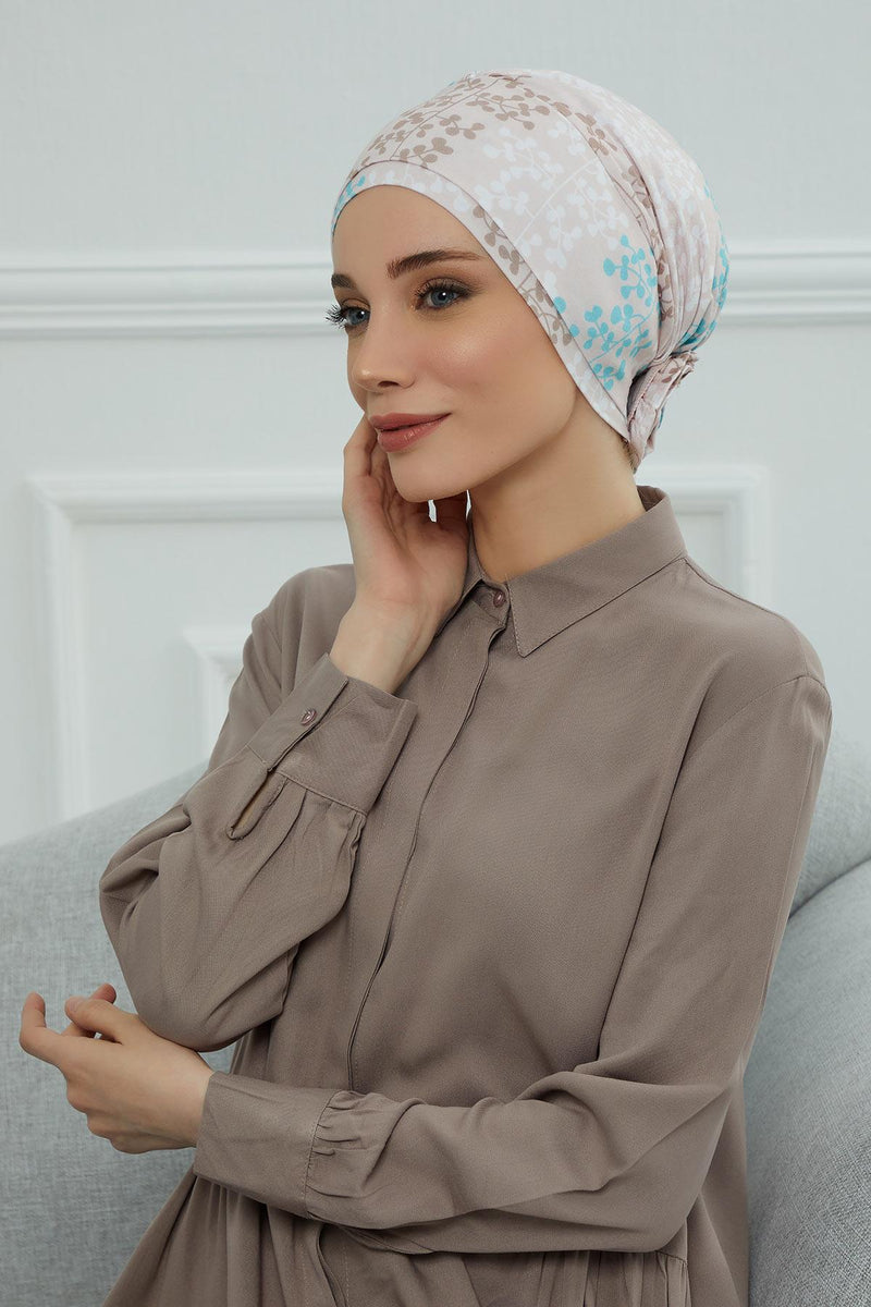 Cotton Printed Instant Turban Scarf For Women with Rose Detail at the Back Side, Stylish Patterned Elegant Turban Bonnet Cap,B-53YD