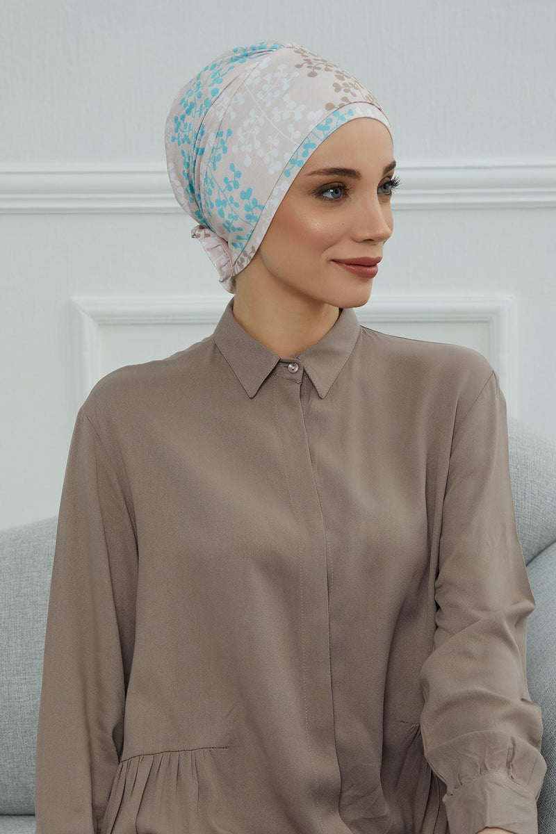 Cotton Printed Instant Turban Scarf For Women with Rose Detail at the Back Side, Stylish Patterned Elegant Turban Bonnet Cap,B-53YD