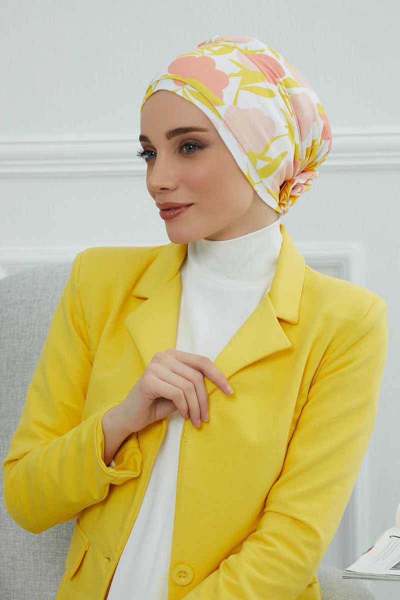 Cotton Printed Instant Turban Scarf For Women with Rose Detail at the Back Side, Stylish Patterned Elegant Turban Bonnet Cap,B-53YD