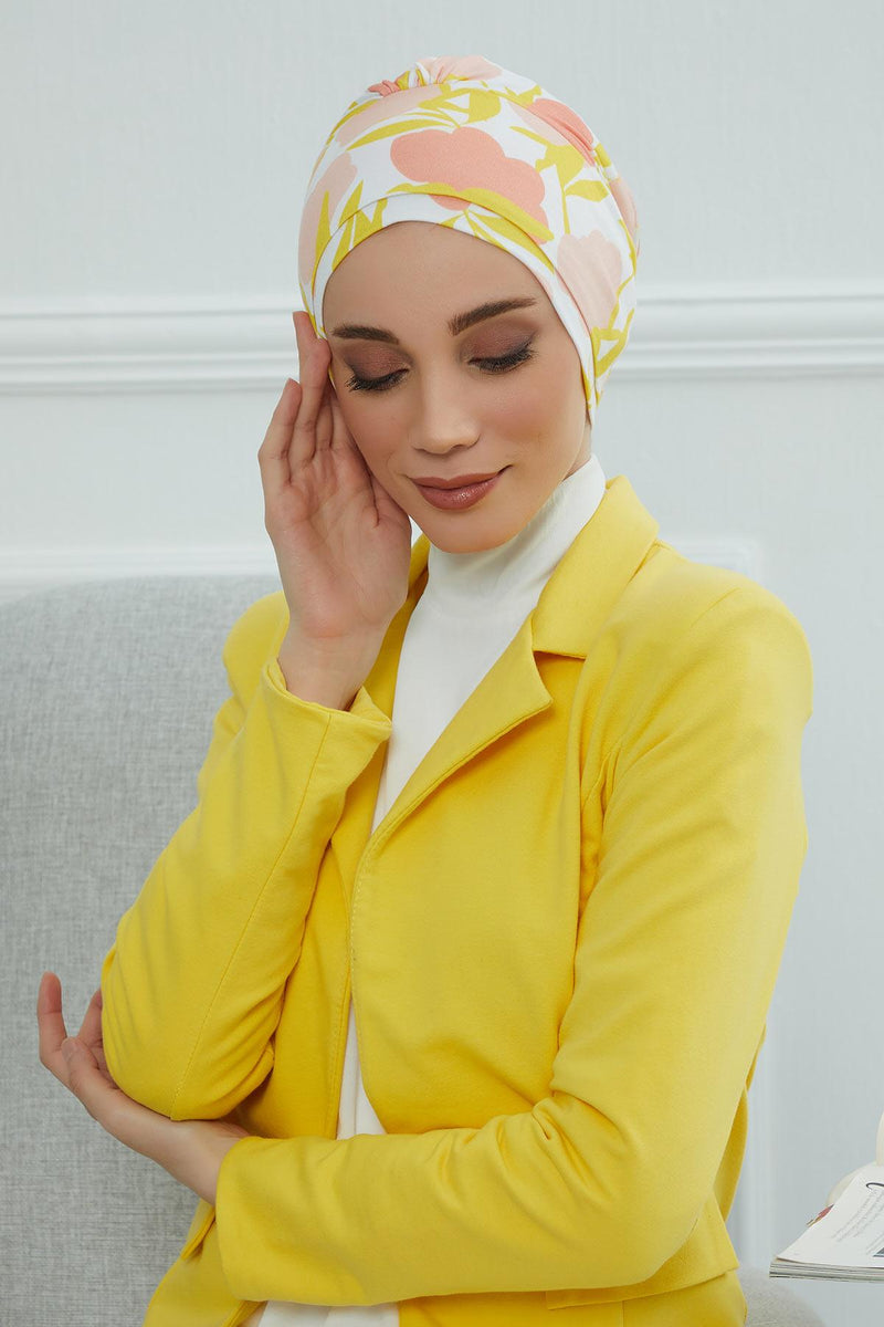 Cotton Printed Instant Turban Scarf For Women with Rose Detail at the Back Side, Stylish Patterned Elegant Turban Bonnet Cap,B-53YD