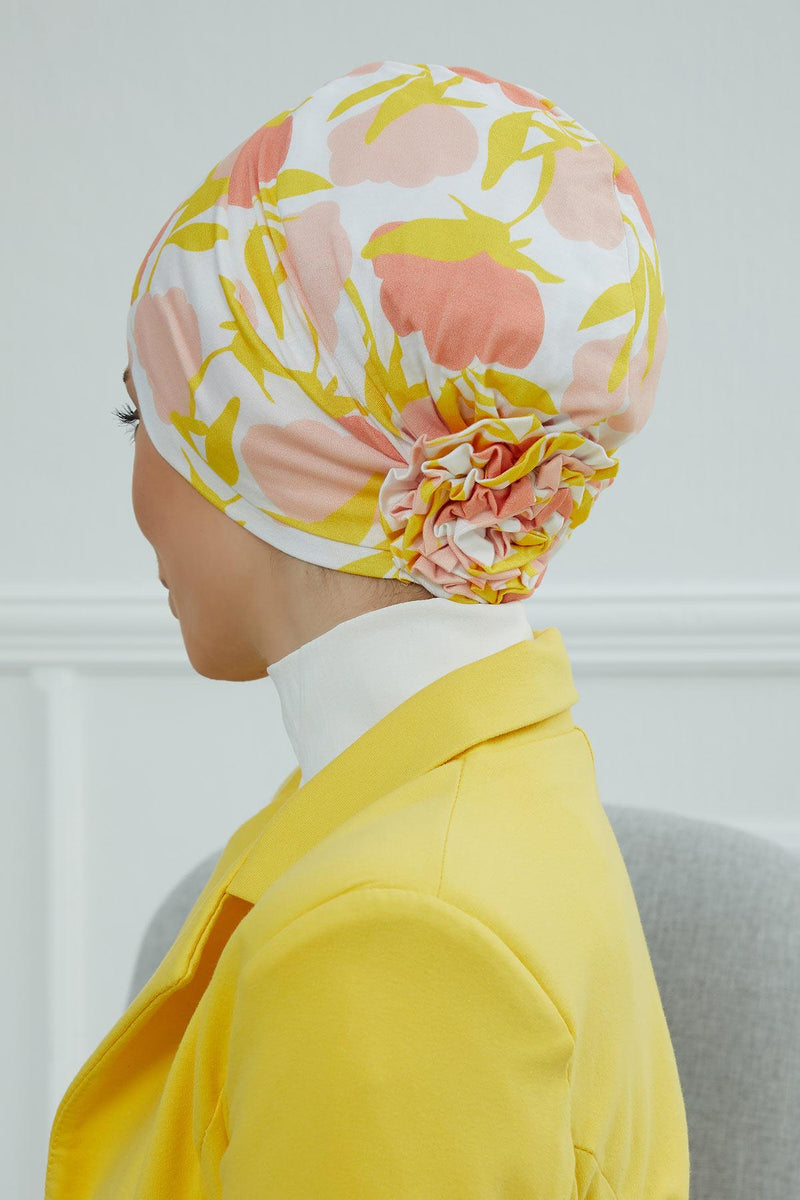 Cotton Printed Instant Turban Scarf For Women with Rose Detail at the Back Side, Stylish Patterned Elegant Turban Bonnet Cap,B-53YD
