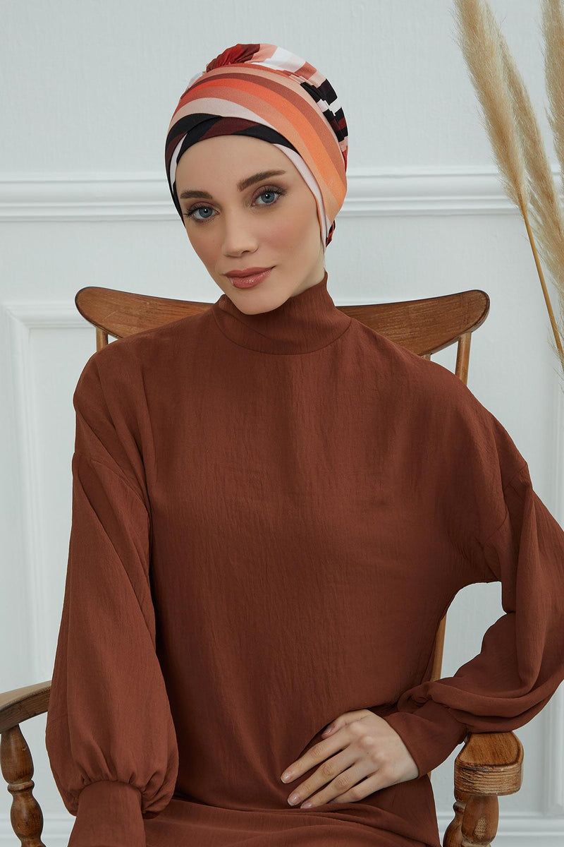 Cotton Printed Instant Turban Scarf For Women with Rose Detail at the Back Side, Stylish Patterned Elegant Turban Bonnet Cap,B-53YD