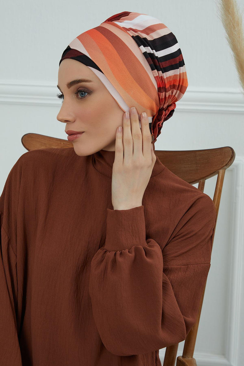 Cotton Printed Instant Turban Scarf For Women with Rose Detail at the Back Side, Stylish Patterned Elegant Turban Bonnet Cap,B-53YD