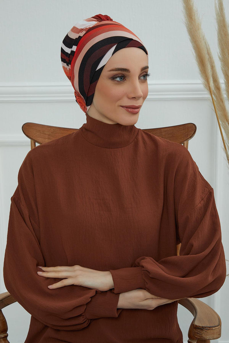 Cotton Printed Instant Turban Scarf For Women with Rose Detail at the Back Side, Stylish Patterned Elegant Turban Bonnet Cap,B-53YD