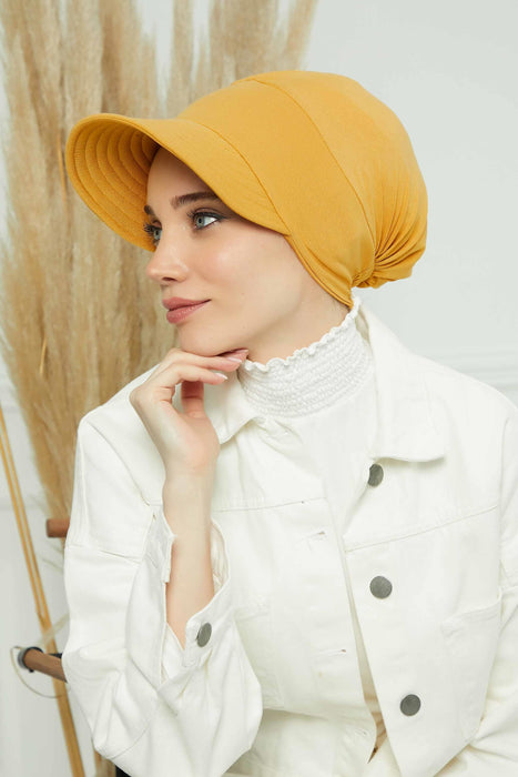 Cotton Visor Turban Head Cover, Visor Newsboy Hat for Women, 95% Cotton Plain Casual Hijab Bonnet Cap, Sun Protective Visor Chemo Cap,B-73