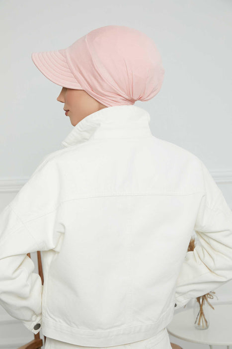 Cotton Visor Turban Head Cover, Visor Newsboy Hat for Women, 95% Cotton Plain Casual Hijab Bonnet Cap, Sun Protective Visor Chemo Cap,B-73