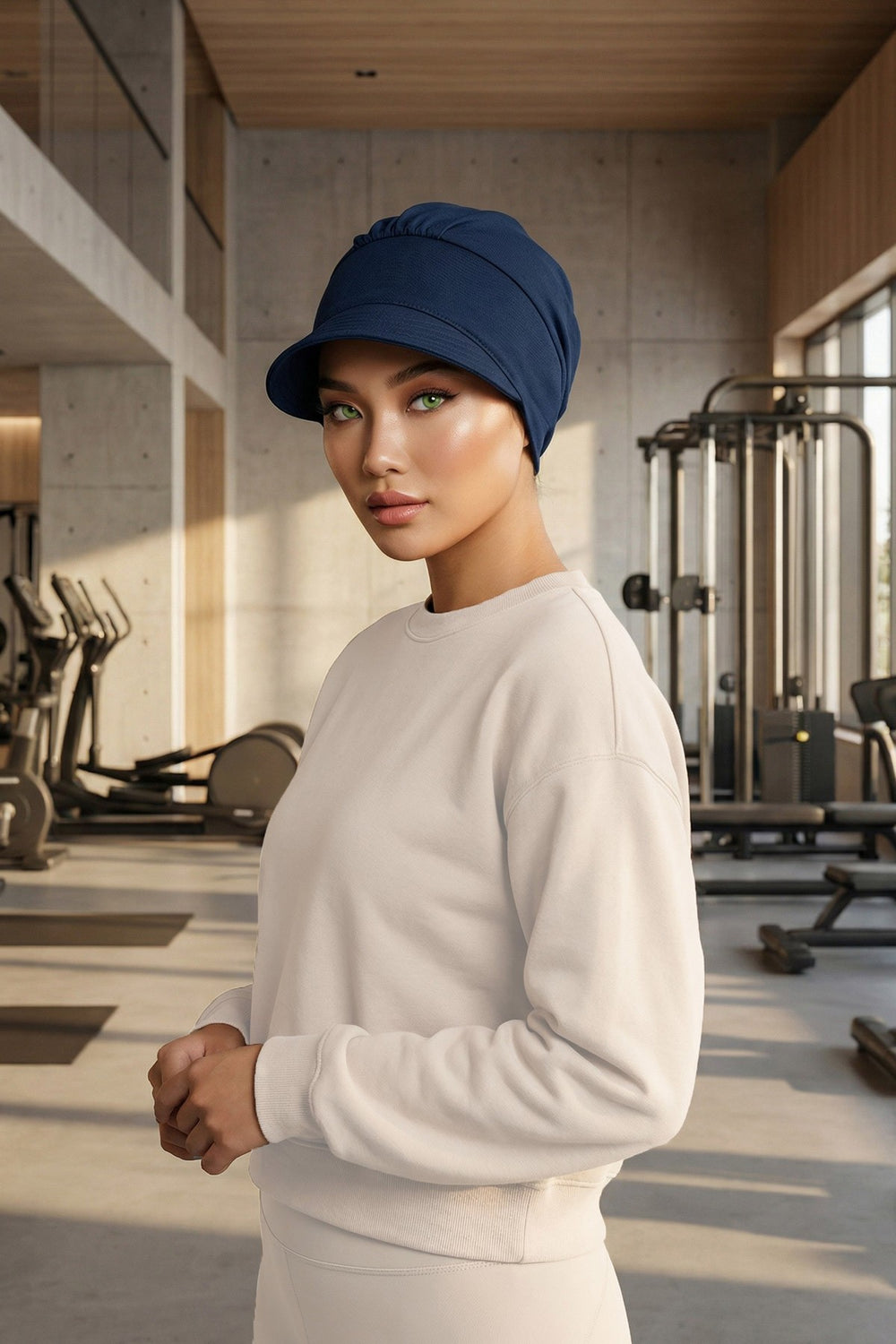 Cotton Visor Women Turban Hat, Sun Protective Newsboy Hat for Women, 95% Cotton Plain Casual Hijab Bonnet Chemo Cap,B-73 Navy Blue