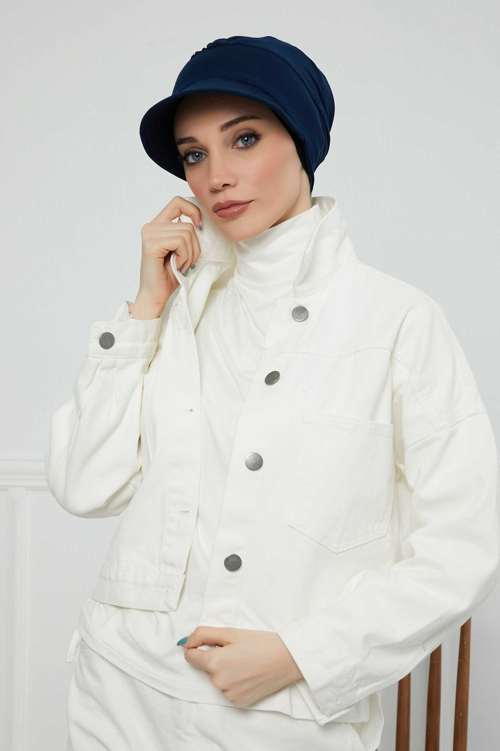 Cotton Visor Women Turban Hat, Sun Protective Newsboy Hat for Women, 95% Cotton Plain Casual Hijab Bonnet Chemo Cap,B-73 Navy Blue