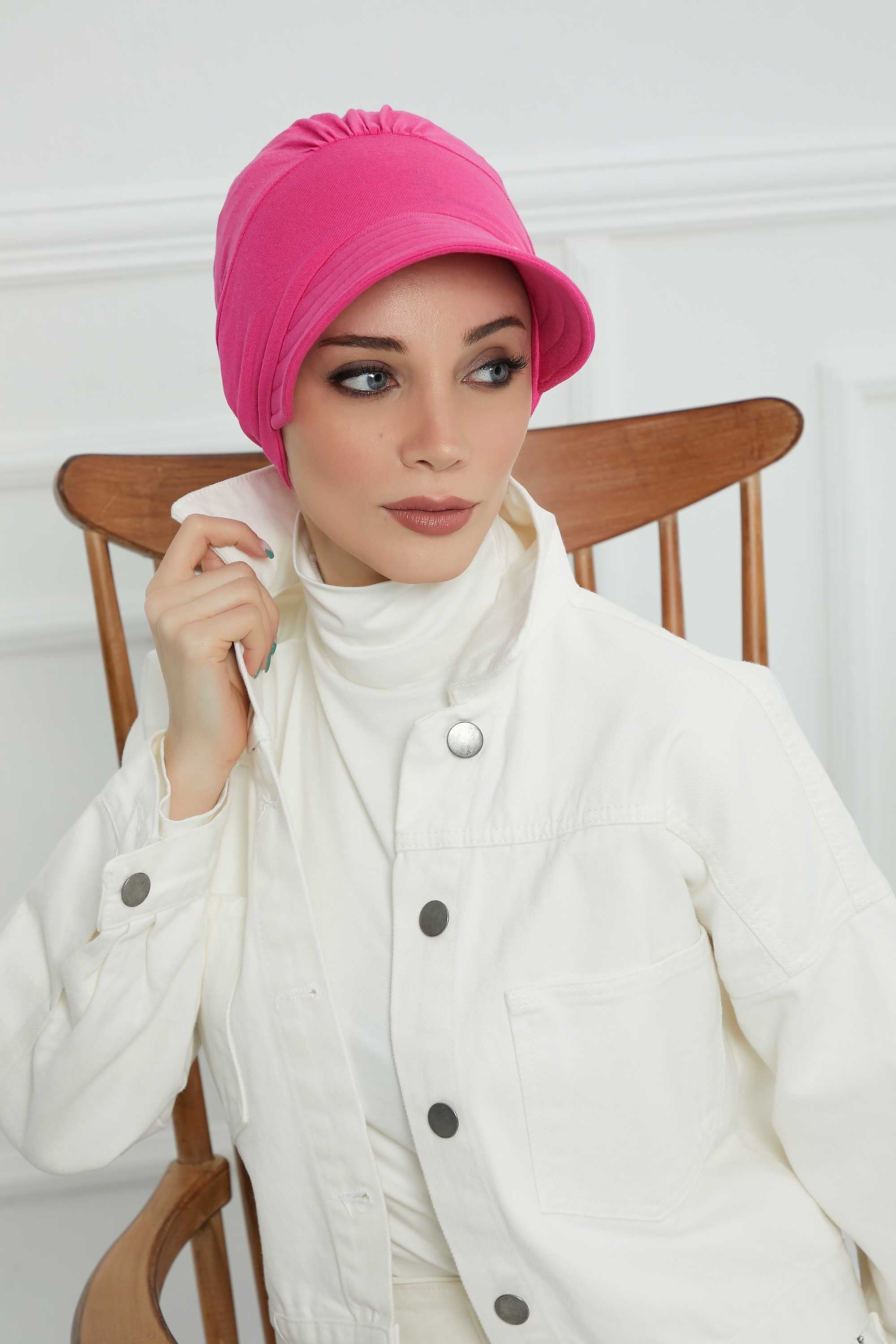 Cotton Visor Women Turban Hat, Sun Protective Newsboy Hat for Women, 95% Cotton Plain Casual Hijab Bonnet Chemo Cap,B-73 Fuchsia