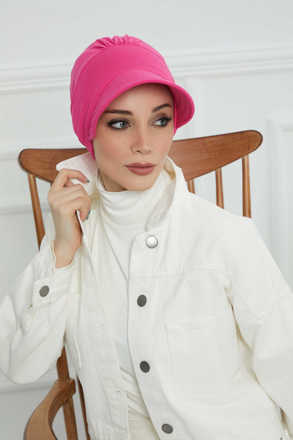 Cotton Visor Women Turban Hat, Sun Protective Newsboy Hat for Women, 95% Cotton Plain Casual Hijab Bonnet Chemo Cap,B-73 Fuchsia