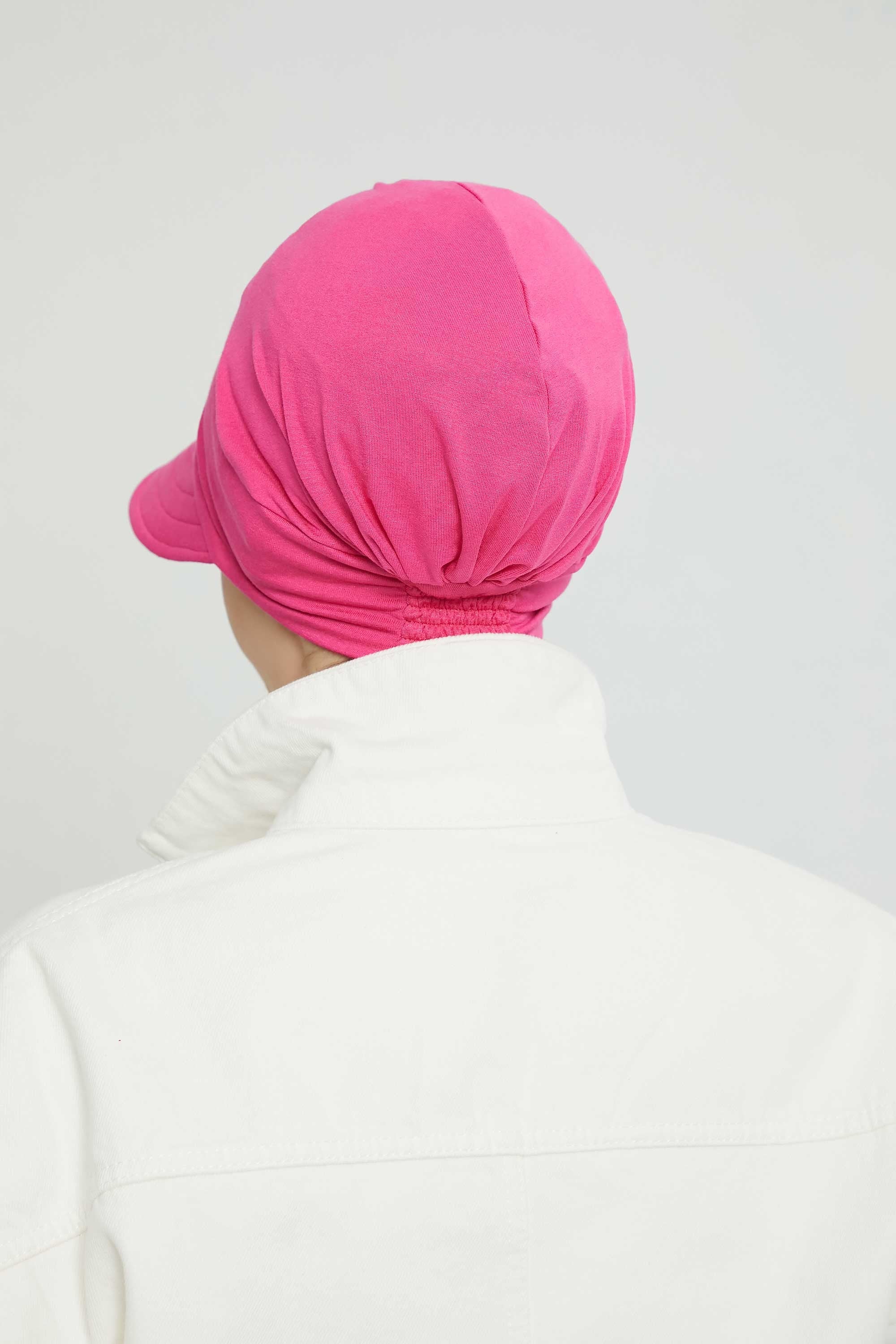 Cotton Visor Women Turban Hat, Sun Protective Newsboy Hat for Women, 95% Cotton Plain Casual Hijab Bonnet Chemo Cap,B-73 Fuchsia