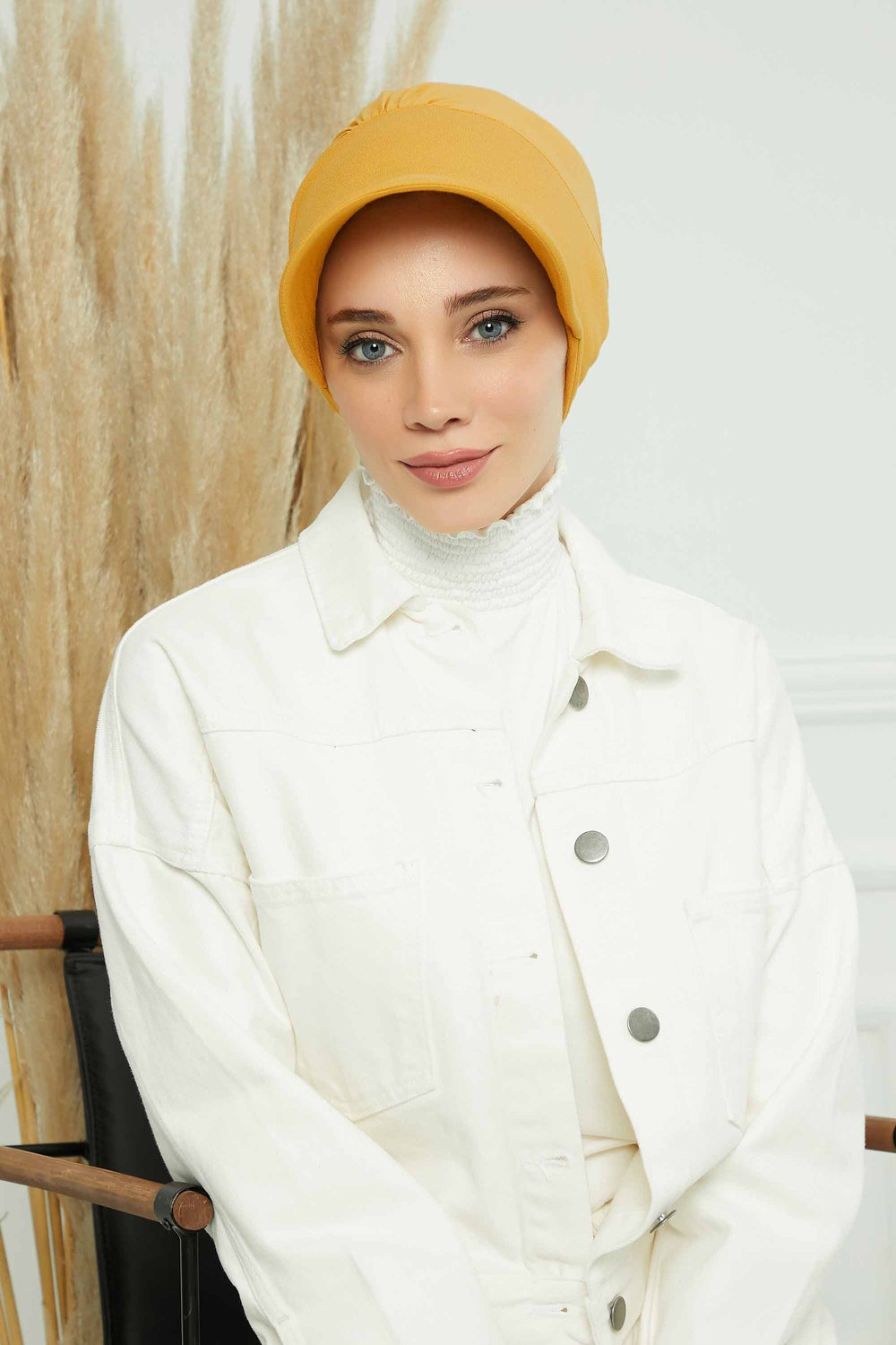 Cotton Visor Women Turban Hat, Sun Protective Newsboy Hat for Women, 95% Cotton Plain Casual Hijab Bonnet Chemo Cap,B-73 Mustard Yellow