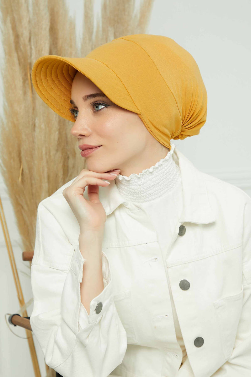 Cotton Visor Women Turban Hat, Sun Protective Newsboy Hat for Women, 95% Cotton Plain Casual Hijab Bonnet Chemo Cap,B-73