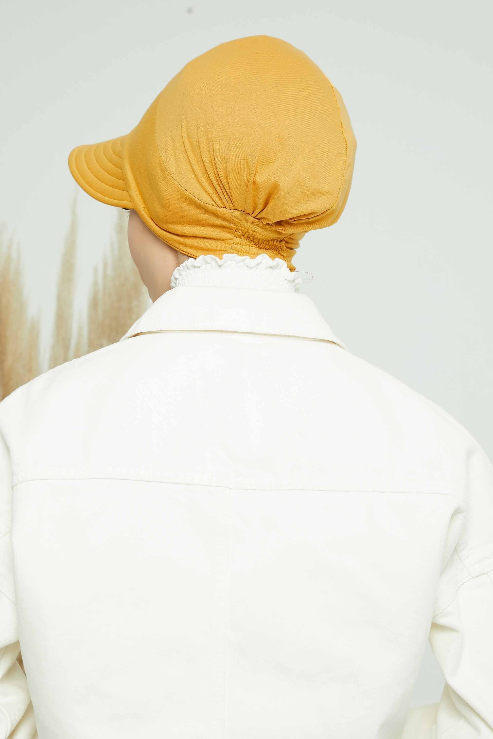 Cotton Visor Women Turban Hat, Sun Protective Newsboy Hat for Women, 95% Cotton Plain Casual Hijab Bonnet Chemo Cap,B-73 Mustard Yellow