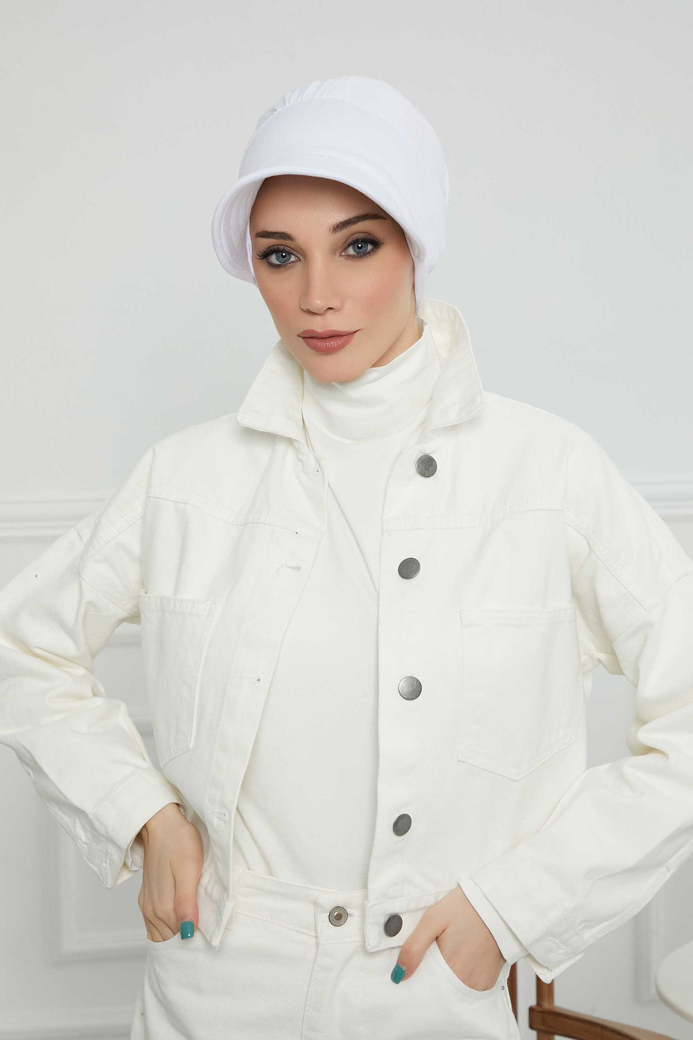 Cotton Visor Women Turban Hat, Sun Protective Newsboy Hat for Women, 95% Cotton Plain Casual Hijab Bonnet Chemo Cap,B-73 White