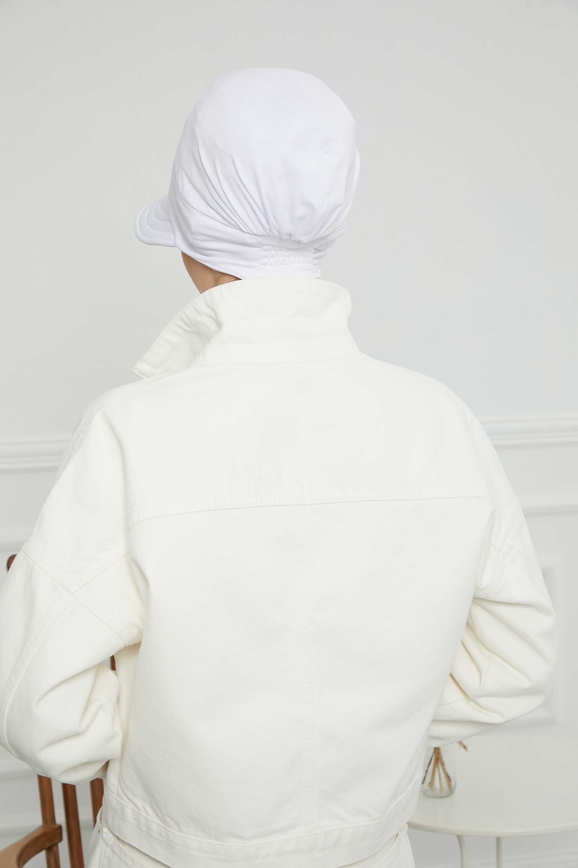 Cotton Visor Women Turban Hat, Sun Protective Newsboy Hat for Women, 95% Cotton Plain Casual Hijab Bonnet Chemo Cap,B-73 White