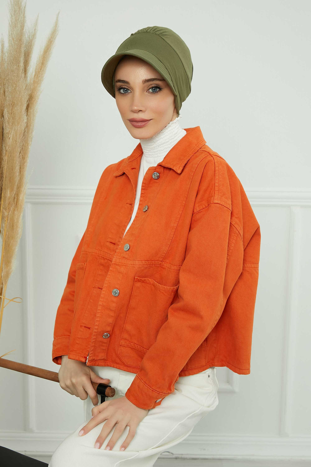 Cotton Visor Women Turban Hat, Sun Protective Newsboy Hat for Women, 95% Cotton Plain Casual Hijab Bonnet Chemo Cap,B-73 Army Green