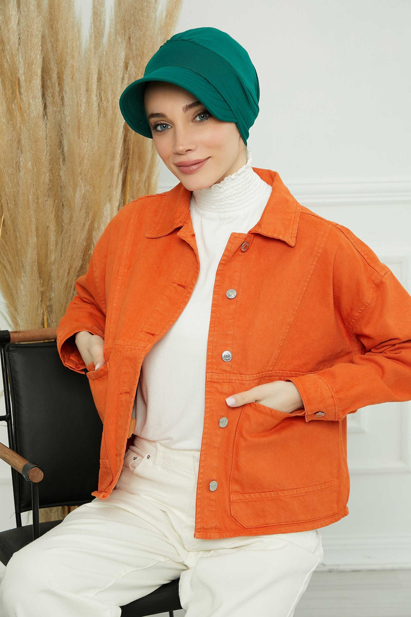 Cotton Visor Women Turban Hat, Sun Protective Newsboy Hat for Women, 95% Cotton Plain Casual Hijab Bonnet Chemo Cap,B-73