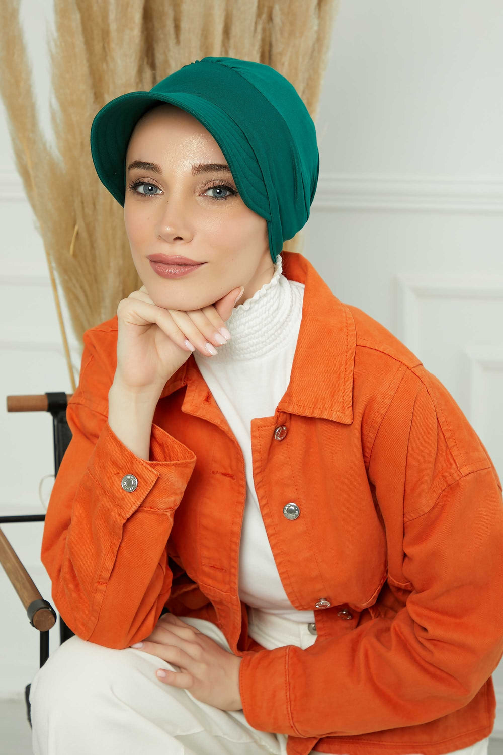 Cotton Visor Women Turban Hat, Sun Protective Newsboy Hat for Women, 95% Cotton Plain Casual Hijab Bonnet Chemo Cap,B-73 Green