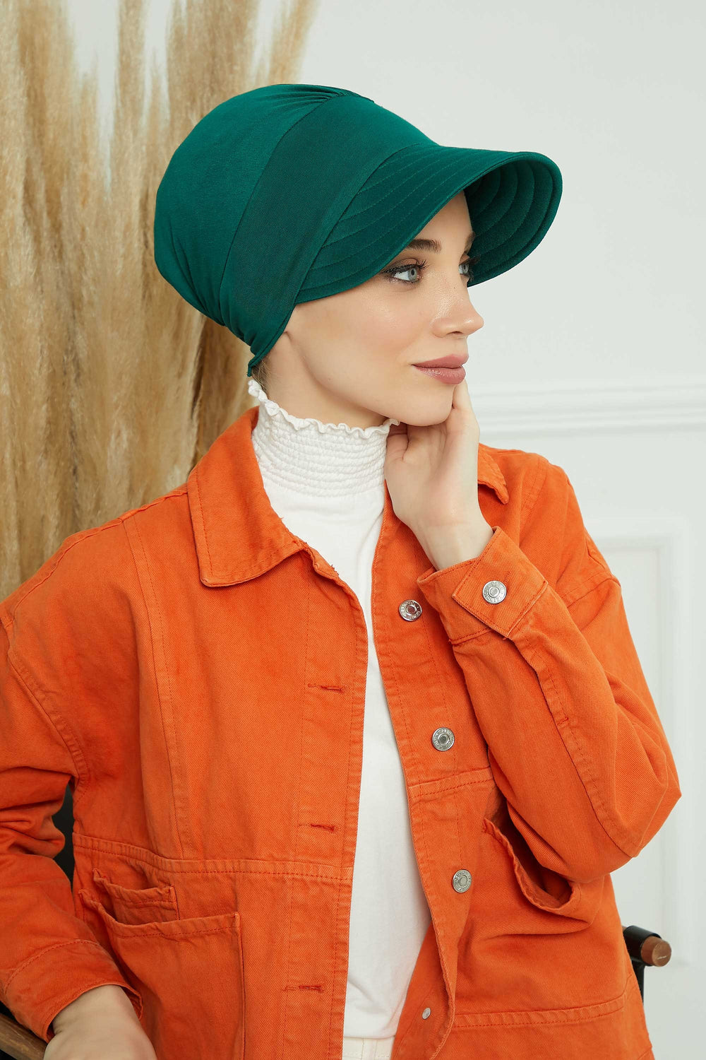 Cotton Visor Women Turban Hat, Sun Protective Newsboy Hat for Women, 95% Cotton Plain Casual Hijab Bonnet Chemo Cap,B-73 Green