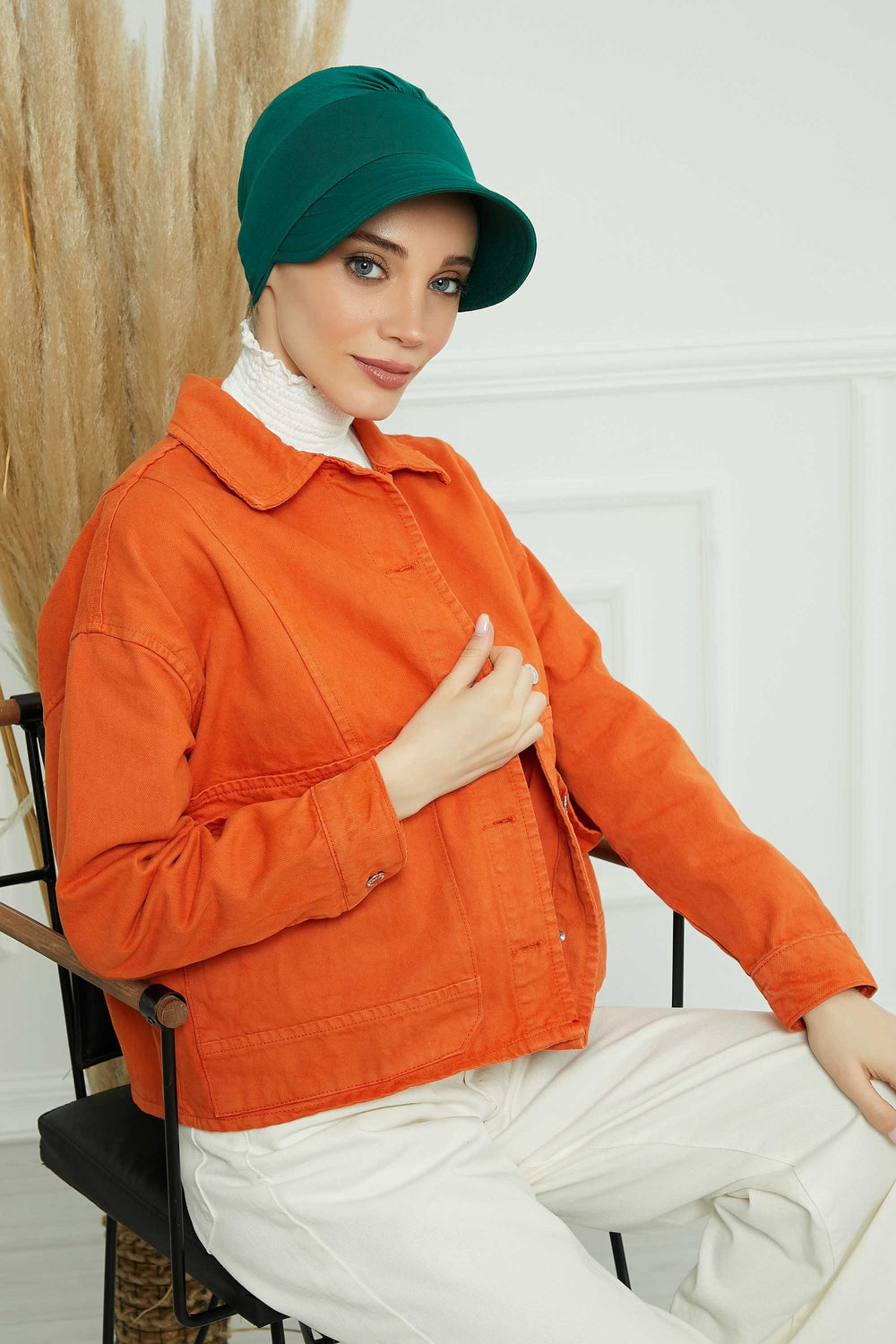 Cotton Visor Women Turban Hat, Sun Protective Newsboy Hat for Women, 95% Cotton Plain Casual Hijab Bonnet Chemo Cap,B-73 Green