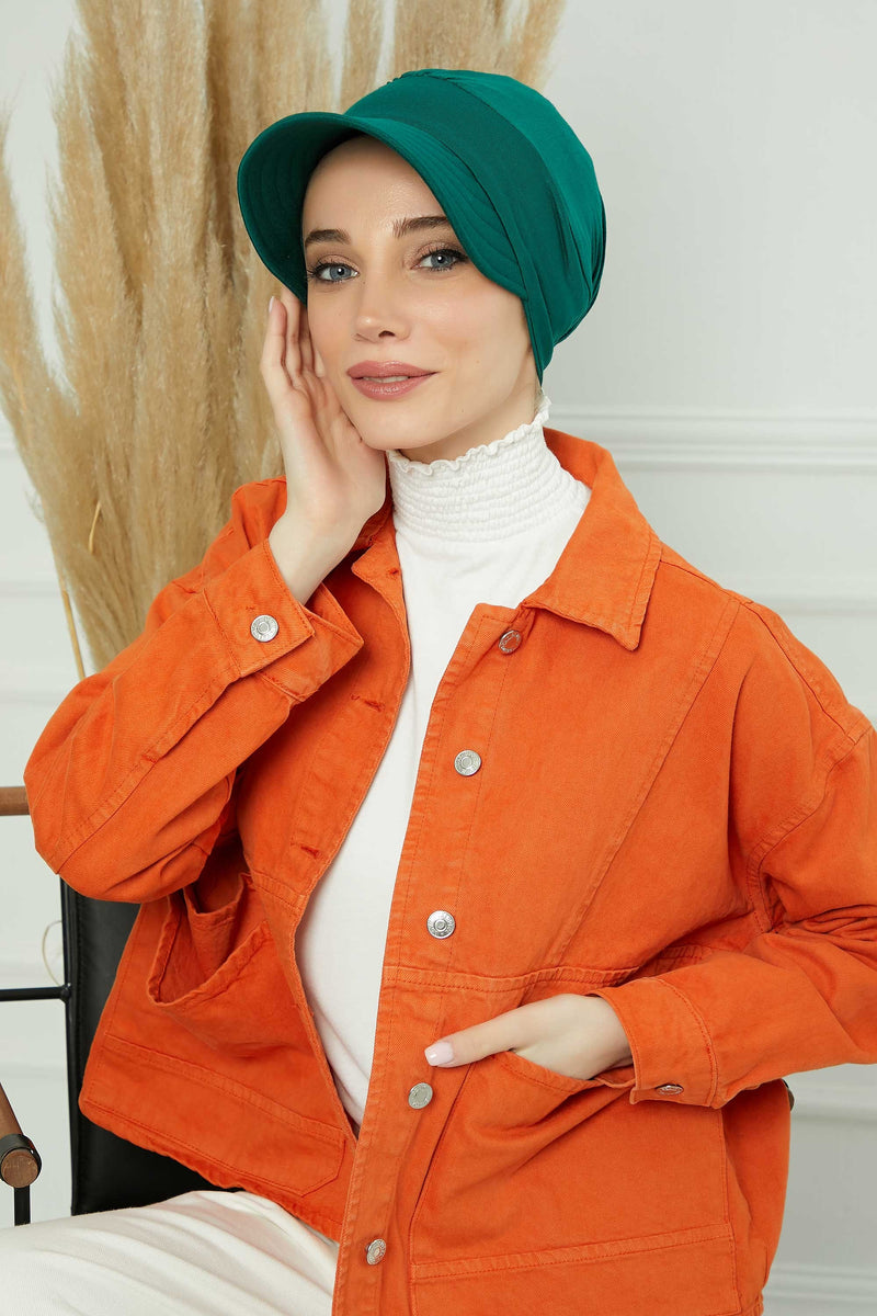 Cotton Visor Women Turban Hat, Sun Protective Newsboy Hat for Women, 95% Cotton Plain Casual Hijab Bonnet Chemo Cap,B-73