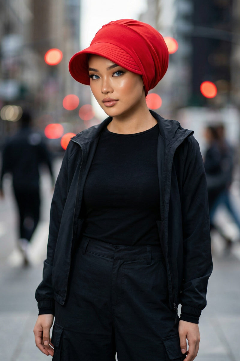 Cotton Visor Women Turban Hat, Sun Protective Newsboy Hat for Women, 95% Cotton Plain Casual Hijab Bonnet Chemo Cap,B-73