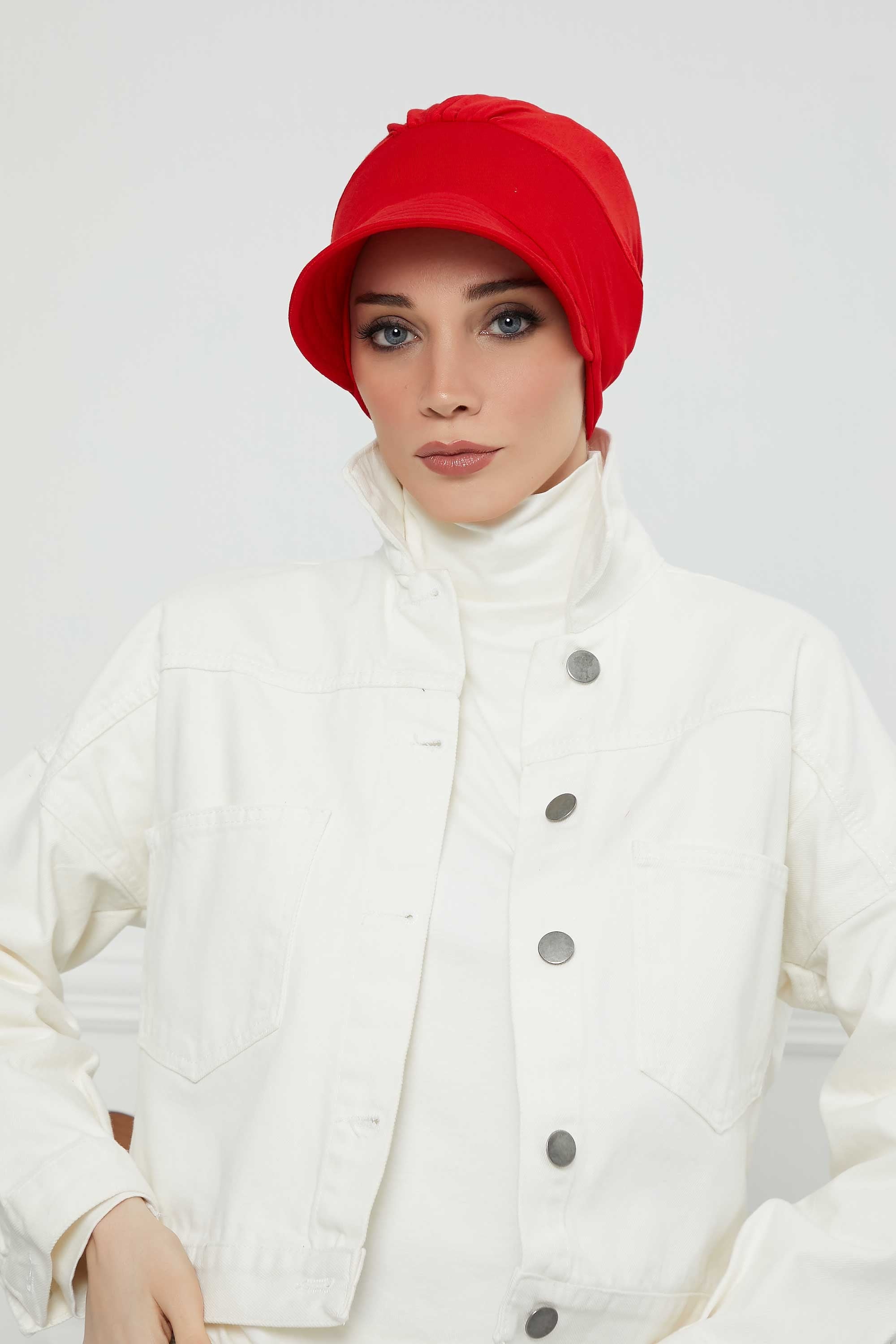 Cotton Visor Women Turban Hat, Sun Protective Newsboy Hat for Women, 95% Cotton Plain Casual Hijab Bonnet Chemo Cap,B-73 Red