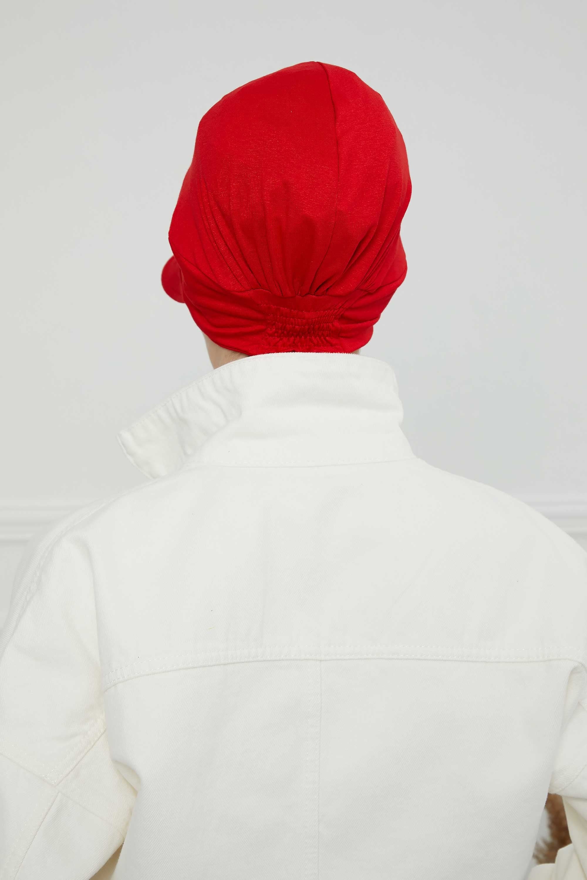 Cotton Visor Women Turban Hat, Sun Protective Newsboy Hat for Women, 95% Cotton Plain Casual Hijab Bonnet Chemo Cap,B-73 Red