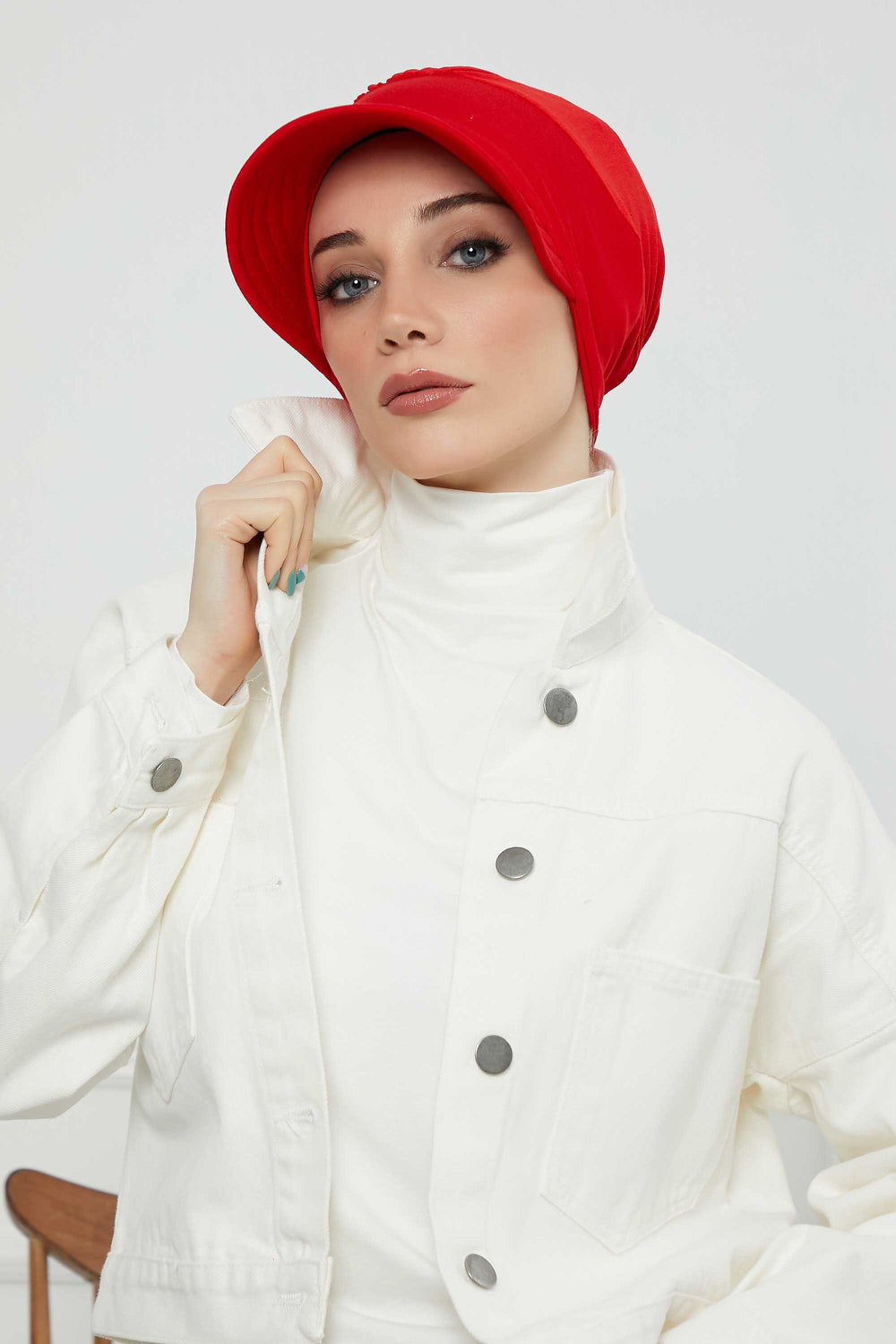 Cotton Visor Women Turban Hat, Sun Protective Newsboy Hat for Women, 95% Cotton Plain Casual Hijab Bonnet Chemo Cap,B-73 Red