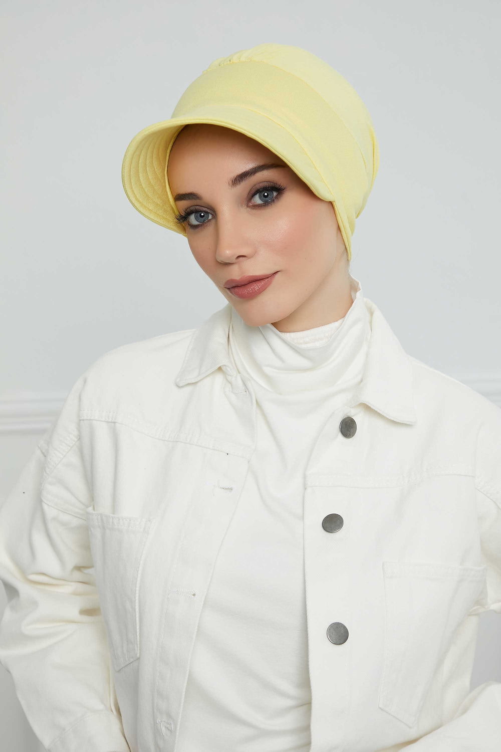 Cotton Visor Women Turban Hat, Sun Protective Newsboy Hat for Women, 95% Cotton Plain Casual Hijab Bonnet Chemo Cap,B-73 Yellow
