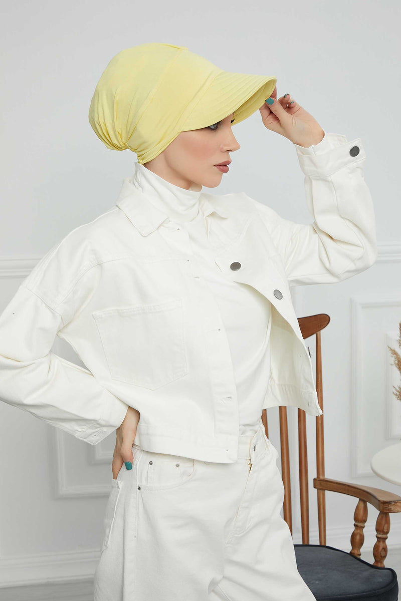 Cotton Visor Women Turban Hat, Sun Protective Newsboy Hat for Women, 95% Cotton Plain Casual Hijab Bonnet Chemo Cap,B-73